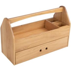 Kings County Tools Wood Tool Box - 22" Wooden Caddy Organizer with Handle and Drawer for Crafts or Tool Storage - Art Supply Storage Organizer Toolbox - Wooden Craft Tool Box