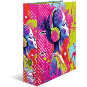HERMA A4 Music Girl Folder, 7 cm Wide, Children's Ring Binder with Art Motif, Colourful Lever Arch File with Inner Print for Boys and Girls
