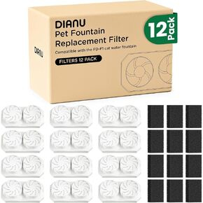 Official Cat Water Fountain Replacement Filters & Pre-Filter Sponges for 3.2L/108oz Stainless Steel Pet Fountain (6 Pack)