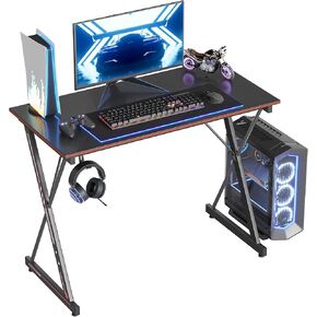 CubiCubi Gaming Desk 47 Inch PC Computer Desk, Carbon Fiber Home Office Desk Table Gamer Workstation, Simple Game Table with Headphone Hook, Dark Black