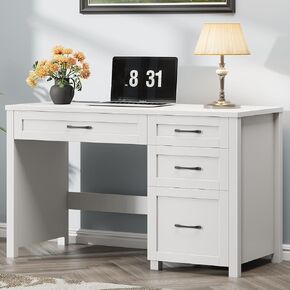 Farmhouse 47" Executive Desk, Computer Desk with File Drawer and Charging Station, Workstation for Home Office, Study（Grey）.