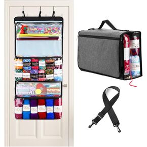 Hanging Yarn Storage Organizer,Foldable Large Capacity Yarn Storage Bag for Crocheting with 5 Zipper Closure Compartments for Yarn Balls,Crochet＆Knitting Needle