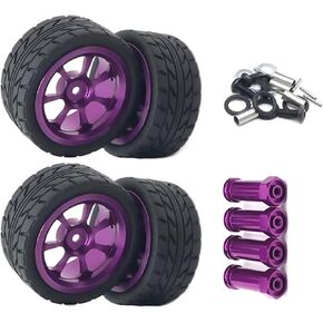 4PCS Purple Wheels Rim Hubs + Rubber Tires 1/14 RC Car for Wltoys 144001 Replacement