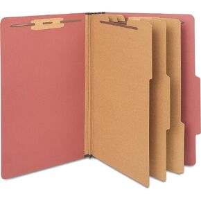 Staples Pressboard Classification Folder, 3-Dividers, 3.5-inch Expansion, Legal Size, Brick Red, 40/Carton (ST614419/6144VS)