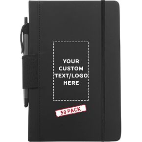 DISCOUNT PROMOS 10 Executive Notebooks with Pen Pack - Customizable Text, Logo - 6 x 8.5 inches, Recycled, Pen Loop, Closure Strap - Black in Kuwait