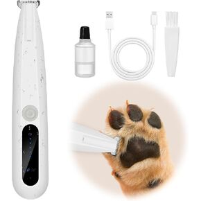 Dog Paw Hair Trimmer, Dog Grooming Kit with Rechargeable, Pearl White with Spare Blade, LED Display, Suitable for Cats & Dogs, Waterproof Rechargeable Shaver for Paws Eyes Ears Face Buttocks