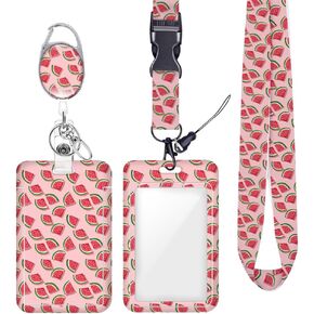 Watermelon ID Badge Holder Badge Reel Lanyards for ID Badges Keychain Vertical Protector Retractable Carabiner Clips Heavy Duty Key Lanyard for Women Doctor Publisher Manager Nurse Office Accessories