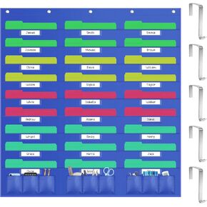 ZKOO 30 Pockets Hanging Wall File Organizer, Heavy Duty Wall Pocket File Holder for A4 Size Paper/Legal/ Letter Size Document, for Classroom, Office, Home Use with 5 Hangers, 30 Tags Pocket in Kuwait