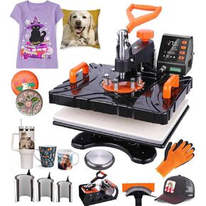 Whubefy Heat Press Machine 12"X15", 8 in 1 Heat Transfer Sublimation Machine Combo, Industrial 360° Swing Away T Shirt Pressing Machine, HTV Vinyl Heat Press for T-Shirts Hat Plate Tumbler Coffee Mug