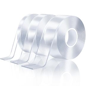 Clear Heavy Duty Double Sided Tape for Walls(Total 30FT),3 Rolls Strong Mounting Tape,Removable Two Sided Nano Tape for Picture Hanging Multifunctional DIY Adhesive Tape (0.4inch+0.8inch+1.2inch)
