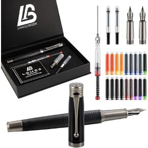 Fountain Pen Set Includes 2 Nibs, 18 Ink Cartridges, Ink Refill Converter & Syringe Filler, Professional Writing Office, Calligraphy Fountain Pen, Men & Women Beautiful Gift Set