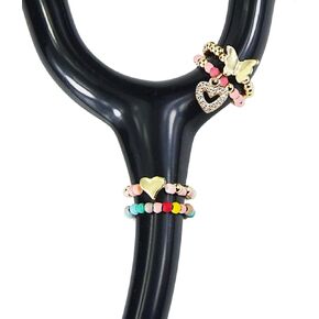 4 Pack Decorative Bling Butterfly Love Heart Stethoscope Charms, Custom Id Name Tag Charm, Sparkle Gold RN Nurse Stethoscope Charm for Littman and Other