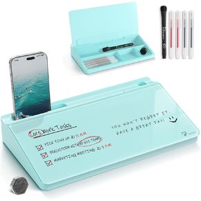 TOWON Black Desk Dry Erase Board with Charger Pad, Small Glass Desktop Whiteboard, Desktop whiteboard - Glass Dry Erase White Board- Desk Computer Buddy for Home Office Supply, 17 x 6 Inches