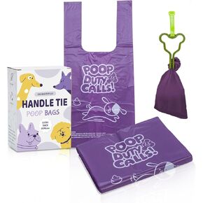200 Count Scented Dog Poop Bags with Handles, 20 Micron Ultra Thick, Heavy Duty Tear Resistant Leak Proof for Yuck-Free Cleanup, in Dispenser Box, 7 x 15 Inch, Pawsome Doodle (Purple)