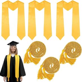 3Pcs Gold Graduation Stole & 3Pcs Graduation Honor Tassels Cords Plain Stole for Students