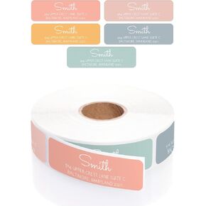 Colorful Pastel Rolled Address Labels/Roll of 250 Personalized Address Labels/Designer Return Address Stickers in Elegant Plastic Dispenser