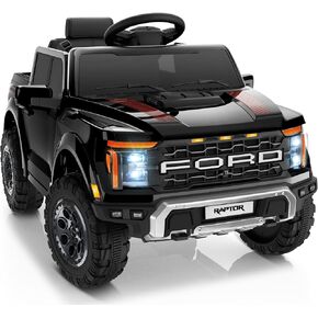 12V Licensed Ford F-150 Raptor Kids Ride on Toy, Ride on Truck with Parent Remote Control, Electric Car for Kids with Truck Bed Storage, 3 Point Safety Belt, LED Lights (Black)