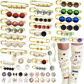 Junk Sock Charms Kit - 68 Pcs Bling Charms for Socks - Gold Brooches and Pins for Women - Shoe Charms for Sneakers - DIY Decorative Safety Pin Bulk for Clothing,Shoe & Hat Pin Accessories (Black)