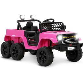 12V Kids Electric Ride on Truck, 6 Shock-Absorption Ride on Car with Parent Remote Control, Dual Doors Power Wheels Outdoor Toddler Toys, Bluetooth, LED Headlights & Storage Trunk, Blue