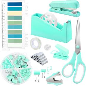 10 in 1 Pink Office Supplies,Pink Desk Accessories for Wome,Office Supplies Set with Stapler and Tape Dispenser,Scissors,Staple Remover,Staples,Clips & Labels,Gift for Student or Colleague