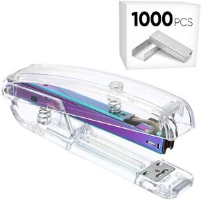 Office Desk Stapler with 1000 24/6 Staples, Transparent Clear Durable Acrylic Fashion Shape, for Office Home School - Silver