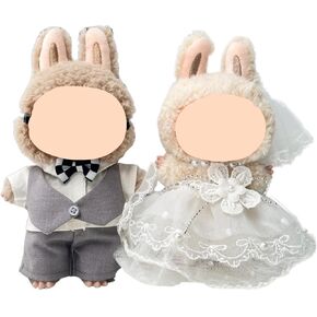Wedding Dress for 17cm Dolls, Luxury Bride & Groom Outfits, Handmade Veil & Boutonniere Doll Clothes Set, Perfect for Ceremonies, Anniversaries & Displays, 2 Set (No Doll) (Bride&Groom)