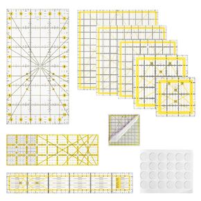 8 Piece Square Quilting Rulers Non Slip and Templates (3.5"x3.5",5"x5", 8"x8",10"x10",12.5"x12.5",6.5"x12",2"x12",3"x9"), Acrylic Sewing Ruler Set with 24pcs Anti-Slip Mat