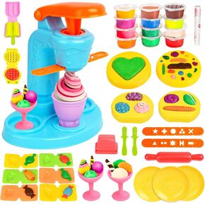 SANCO Playdough - 45Pcs Ice Cream Dough Maker Set with 12 Colors Clay Dough, Kitchen Creations Toy Food Playdough Sets for Kids 3-8 , Birthday for Boys & Girls