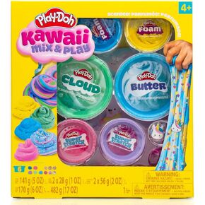 Play-Doh Kawaii Mix & Play Scented Compounds – Cloud, Butter, Foam, Super Stretch, Sensory Dough, Kit, Gifts for Kids, Sensory Toys, Party Favors for Kids 8-12, Playdoh Compound Packs