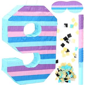Number 7 Piñata for Kids Video Game Themed Birthday Party Decorations, Your Day Girls Boys Fun Party Supplies with Stick, Blindfold and Confetti, 16 × 11 × 2.8 Inches
