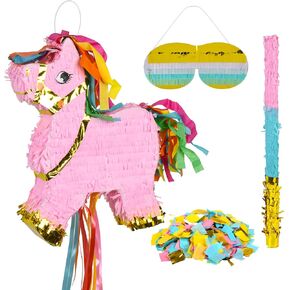 Small Dinosaur Pinata (T-Rex, Green, Gold) with a Blindfold, a Bat and Confetti (16.5x12x3 Inches), Perfect for Birthday Parties, Dino Themed Decorations
