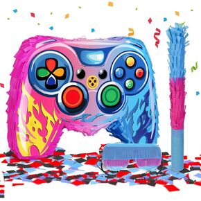 Game Controller Pinata for Boys with Stick Blindfold and Confetti 16 Inch Video Game Pinata for Birthday Gamer Party Decoration, Video Game Party Supplies