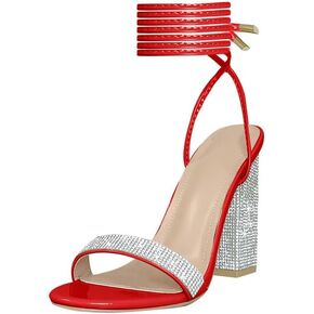 Women's Sparkly Rhinestones Sandals for Women Ankle Strappy Chunky Block Heels Sandals in Kuwait
