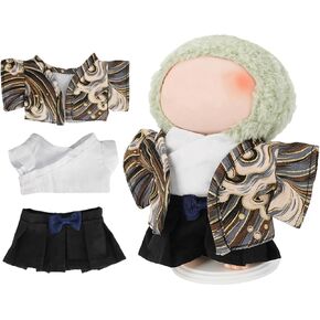 Japanese Clothes Set for 17cm and 15cm Dolls, Unique Cute Kimono Set, Handmade Doll Clothes, Cute Dress up Accessories, Come with 2 Pieces Stand (Black)