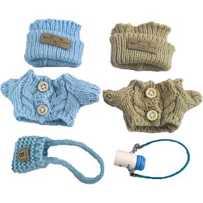 Clothes for Labubu(NO Doll)，Two-Piece Set with 6 Accessories，Hand-Made Crochet Sweaters are More Unique，Easy to Dress Up Your Doll with Style (Pink+Red)