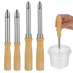 4Pce Straw Puncher for Plastic Lids Lemonade, Stainless Steel Clay Hole Cutters Wood Circular Pottery Tools for Lemon Water and Milk Tea Lids