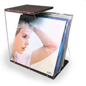 Vinyl Record Storage Rack, 40LPs+ Capacity Wooden Vinyl Albums Display Organizer with Acrylic Board, Quick Assembly Retro Style Record Storage Box for CD, Magazine, File
