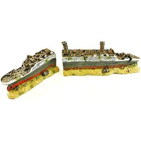 Sunken Titanic Ocean Liner Ship Wreck Aquarium & Fish Tank Decoration Ornament, 2 Parts, Aquarium Cruise Ship Shipwreck Decorations Fish Tank Ornament, Resin Material Sunken Ship