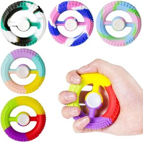 5 pcs Fidget Toy Fingertip Spinner,Silicone fingertip Spinner,Decompression Spinner Relief Autistic Gifts Classroom Prizes Party Favors for Kids Adults(Blue)