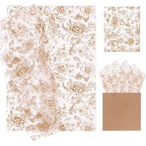 MUNILAIL 100 Sheets Brown Floral Tissue Paper 14 x 20 Inches Flower Tissue Paper for Gift Bags Vintage Floral Gift Paper Tissue for Birthday Gift Packing Crafts