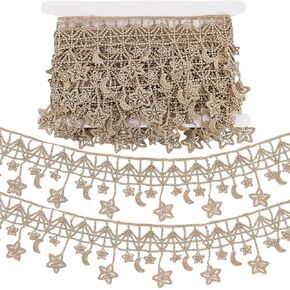 GORGECRAFT 5 Yards White MoonStar Polyester Ribbon Embroidered Tassel Lace Trim Venice Floral Crochet Fabric 3 Inch Wide Embroidery Wedding Applique Patch Sticker for DIY Crafts Sewing Gift Wrapping