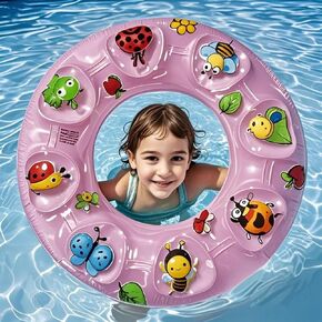 Kids Pool Float Swim Ring: Inflatable Water Ring with Cute Cartoon Animals for Kids Ages 4-10, 24 Inch Float for Pool, Beach & Parties