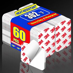 60 Pcs Double Sided Tape Heavy Duty, Made of 3M, High-Adhesive Type - White 1.57"x1.97" Automotive Adhesive Pads, Weather-Resistant and Waterproof, Suitable for Outdoor & Indoor Decoration