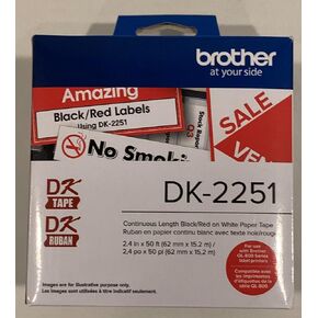 Continuous Length Black/Red on White Paper Tape, DK-2251