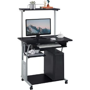 Topeakmart 3 Tier Computer Desk with Printer Shelf and Keyboard Tray, Home Office Desk Computer Workstation Rolling Study PC Laptop Table for Small Spaces Black