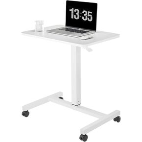CLATINA Mobile Laptop Standing Desk, Height Adjustable Teacher Podium with Lockable Wheels, Adjustable Work Table with Drawer, Computer Cart Overbed Table for Home, Office, Classroom, White