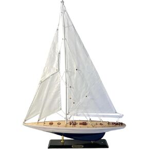 Detailed 50cm long wooden model Enterprise J Class Sailing Yacht | Americas Cup Racing Yacht | Nautical ornament | sailboat model | Enterprise sailing ship model | Fully assembled model boat kit