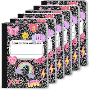 6 Pack Back to School Preppy Composition Notebook Marble Rainbow Notebooks College Ruled Paper,First Day of School Coquette Aesthetic Composition Books Perfect-bound 80 Pages (40 Sheets) 9.75x7.5 Inches