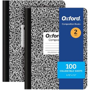 Oxford Composition Notebooks, 9-3/4 x 7-1/2 Inch School Journals, College Ruled Paper, Black Marble Covers, 100 Sheets per Book, 2 Pack (1002515)