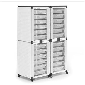 Antique Ambiance Classroom Storage Cabinet - 4 Stacked Modules with 24 Small Clear Bins, Stackable & Expandable, Steel Frame, Mobile on Locking Casters - 18.2-in x 18.2-in x 28.75-in